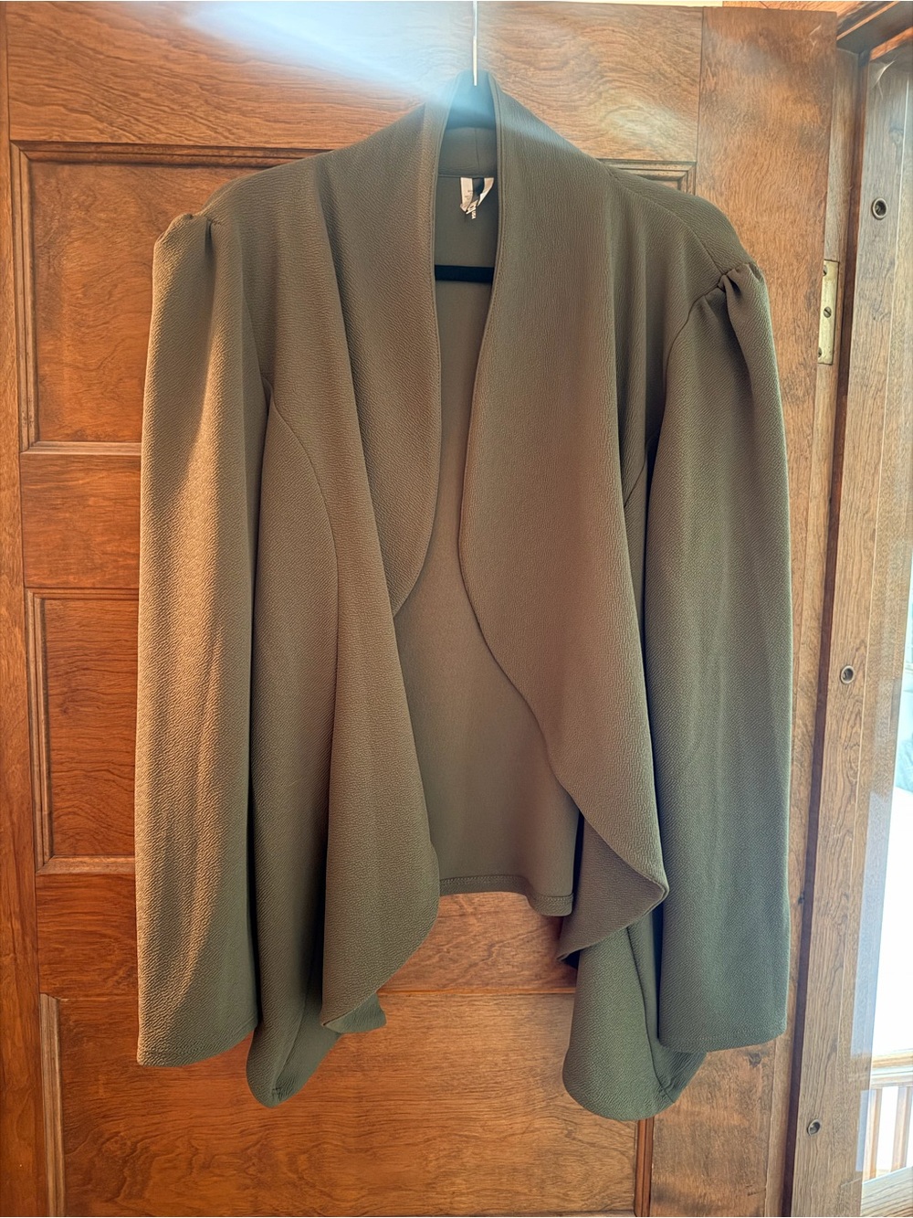 Olive Green Draped Open Front Jacket